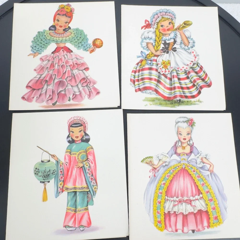 VTG NOS 50sTichnor Brothers Dolls of Many Lands 18 Correspondence Stationary Set